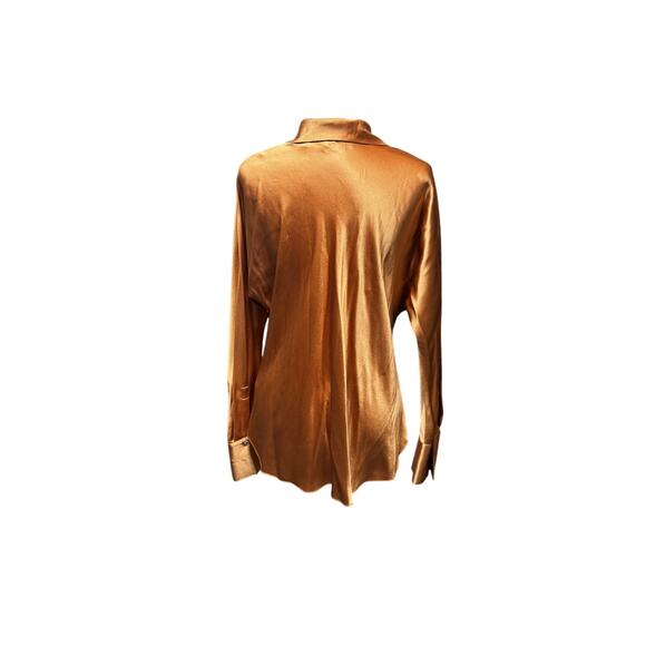 Vince 100% Silk Button-Front Bias Long Sleeve Shirt in "Nectarine"/Bronze Size L - Picture 3 of 8
